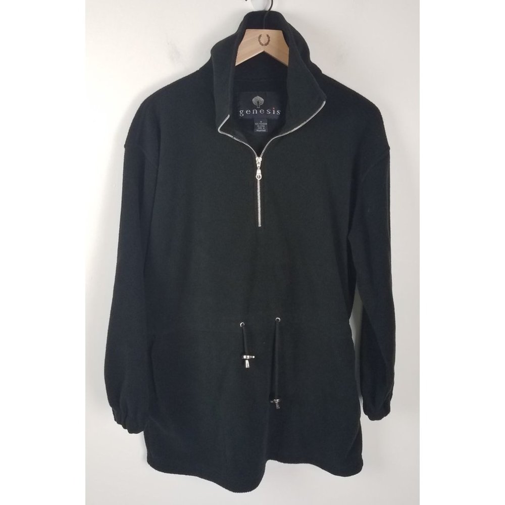 Vtg. Genesis Sz. S Black Fleece High Collar Adjustable Waist Tunic Dress